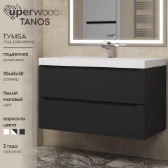 Тумба под раковину Uperwood Tanos 90 см, подвесная, черная матовая | фото 3