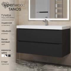 Тумба под раковину Uperwood Tanos 100 см, подвесная, черная матовая | фото 3